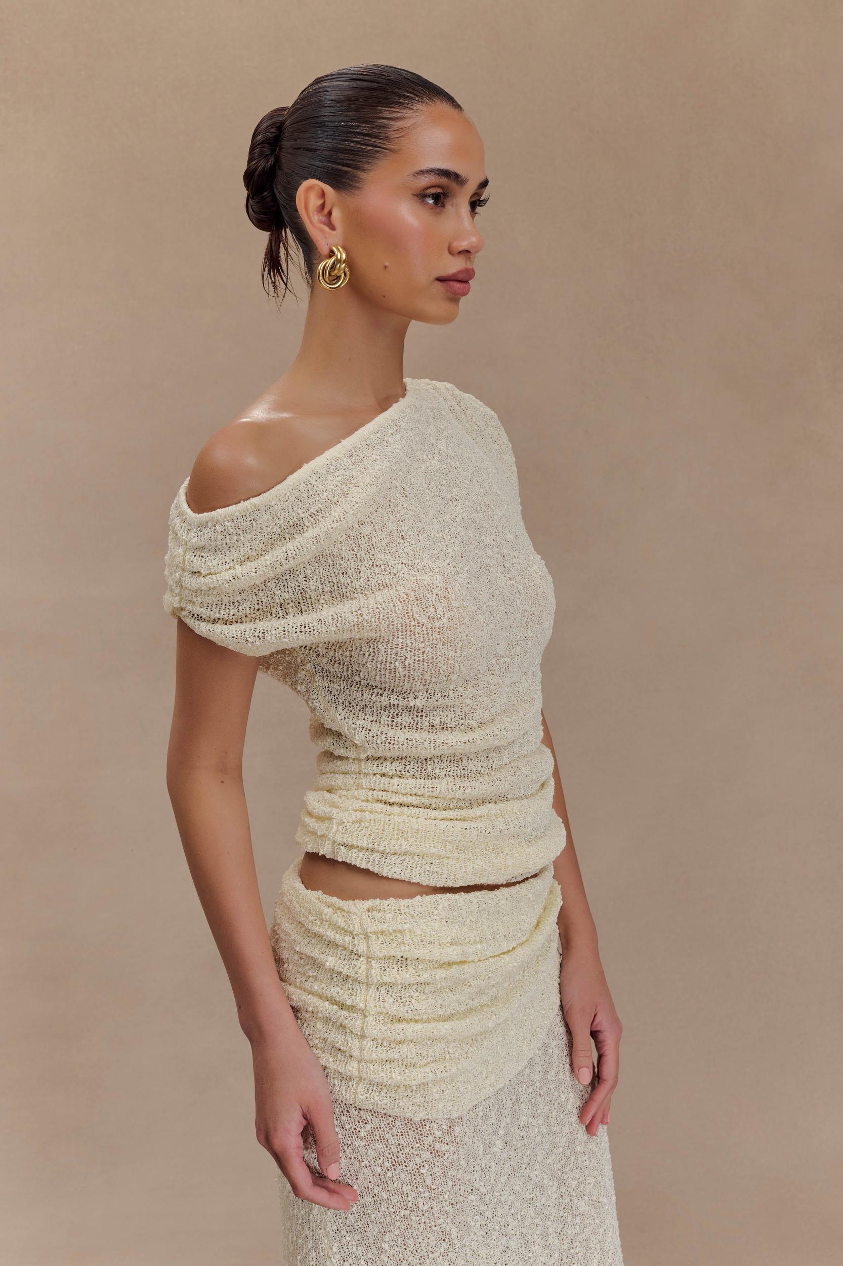 Chloe Off Shoulder Boucle Knit Top - Ivory Product Image