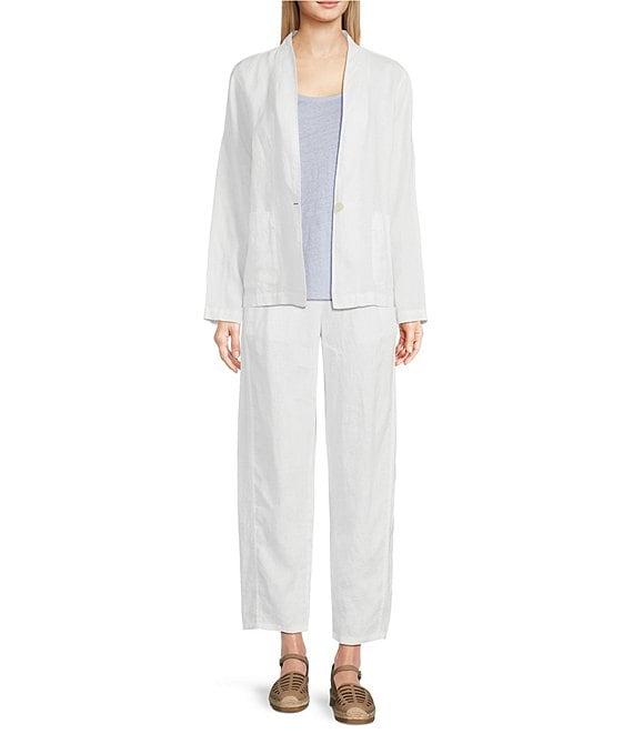 Eileen Fisher Organic Linen V-Neck High Collar Long Sleeve Jacket Product Image