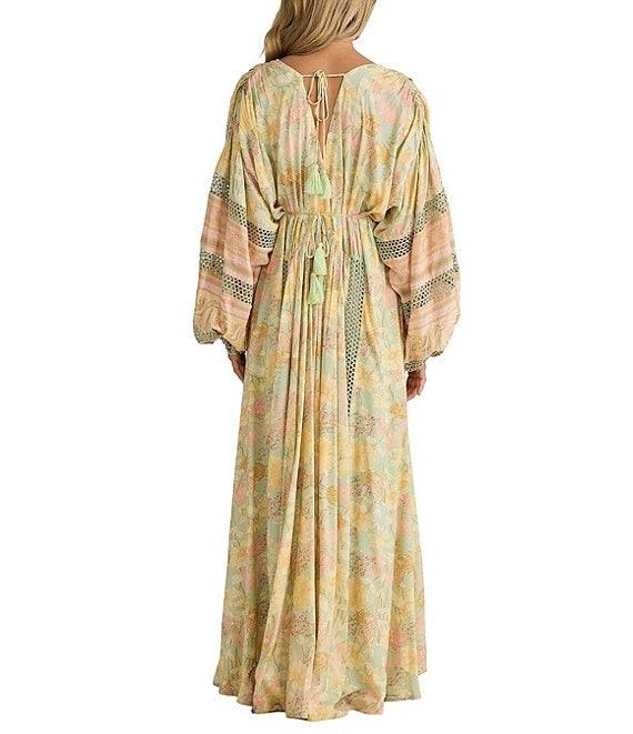 Talisman Pharoah Woven V-Neck Long Sleeve Floral Lace Insert Maxi Dress Product Image