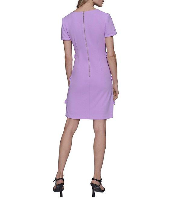 KARL LAGERFELD PARIS Scuba Crepe Square Neck Short Sleeve Bow Sheath Mini Dress Product Image