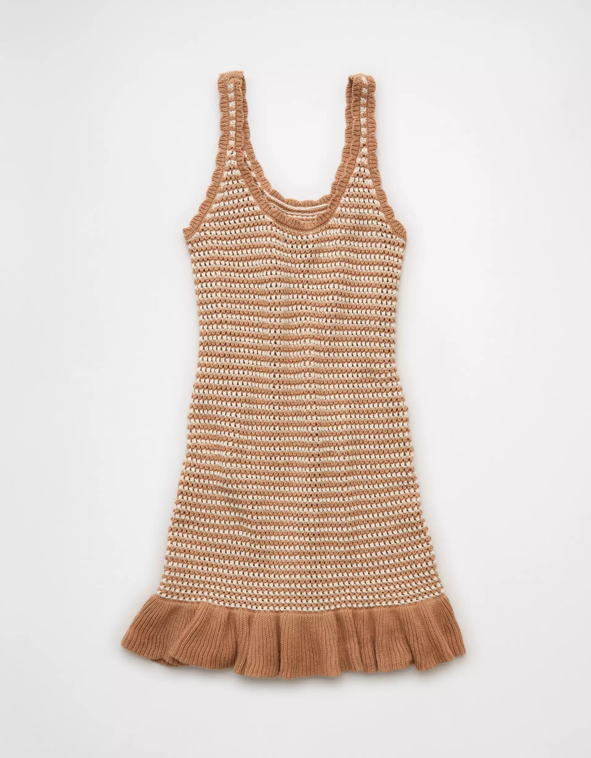 AE Ruffle Hem Striped Mini Sweater Dress Product Image