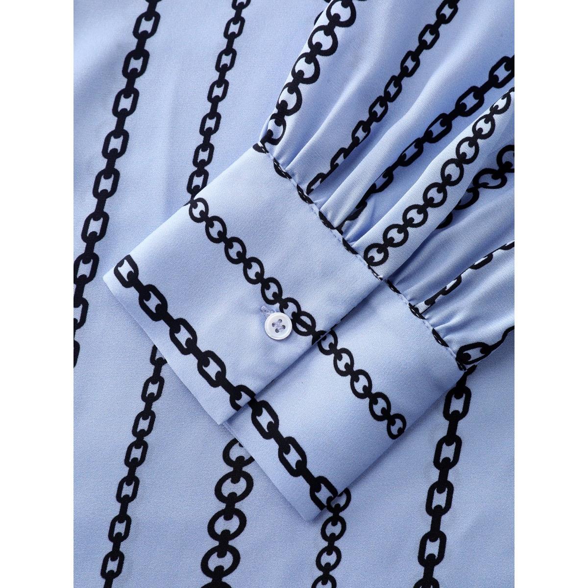 Plus Size LightBlue Loop Striped Bow-Tie Neckline Blouse Women Office Long Sleeve Ribbon-tied collar Office Blouses BloomChic 28/5X Product Image