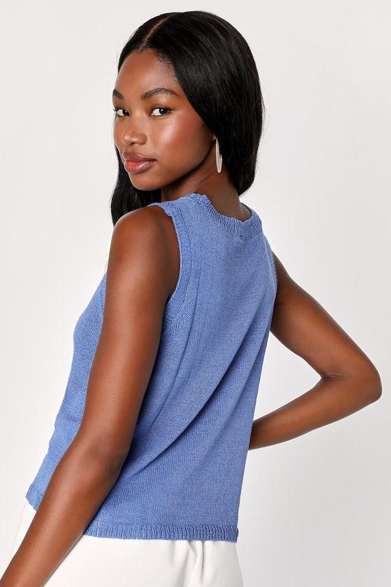 Clean Aesthetic Blue Sweater Knit Tank Top Product Image
