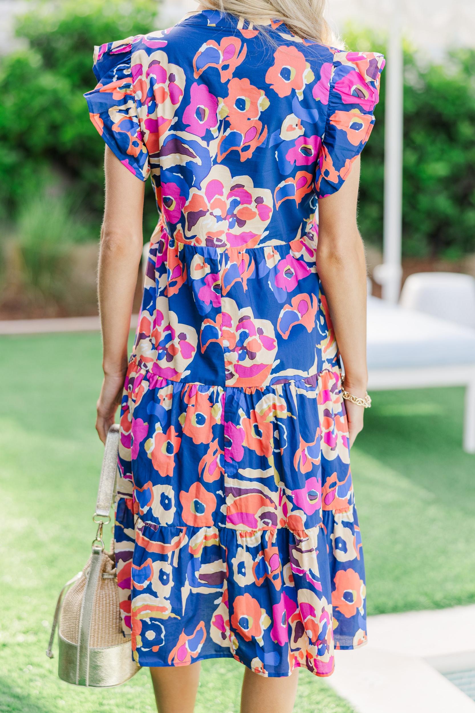 Make It Your Own Navy Blue Floral Tiered Dress Female Product Image