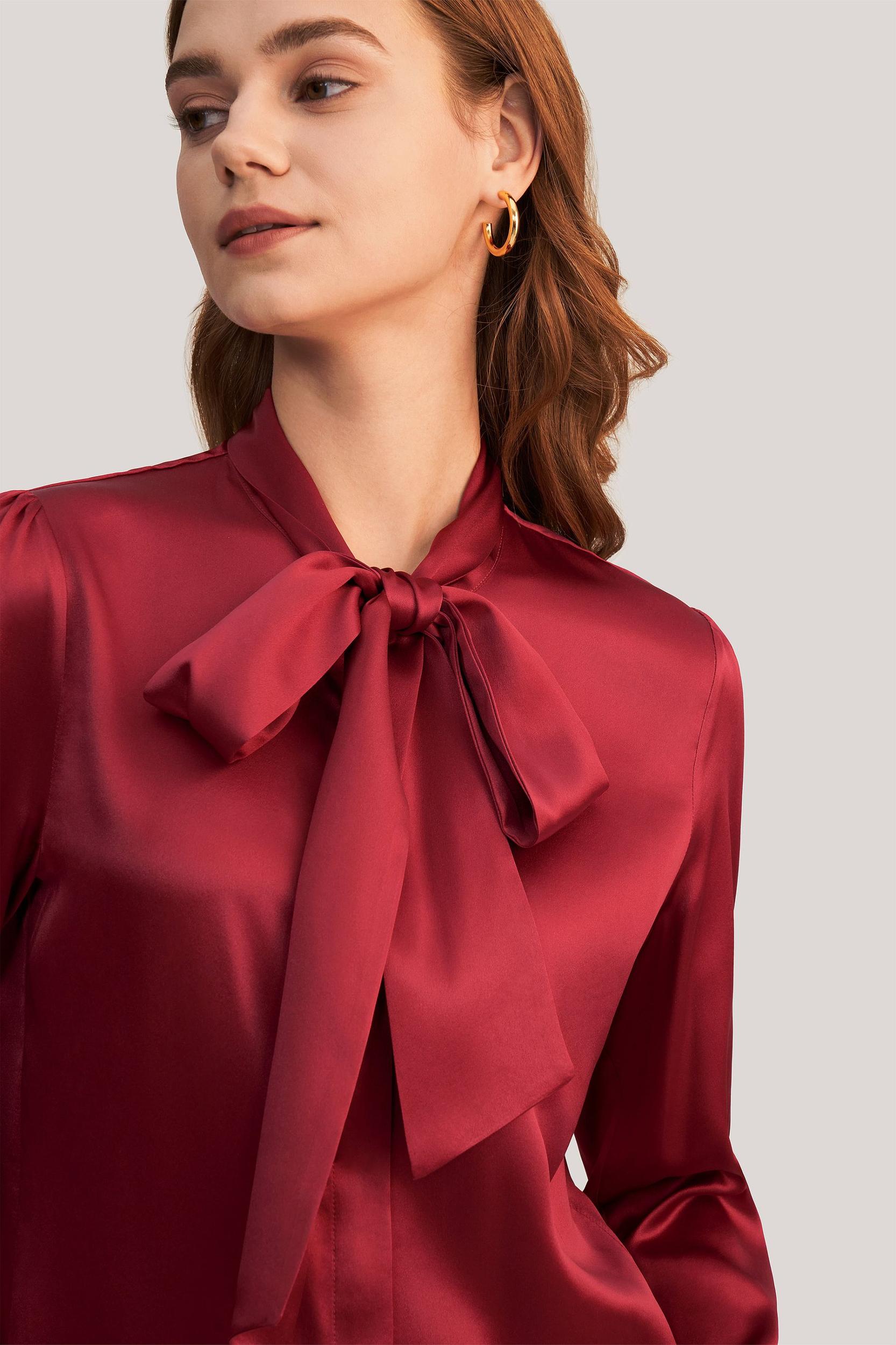 Women Bow-tie Neck Silk Blouse Product Image