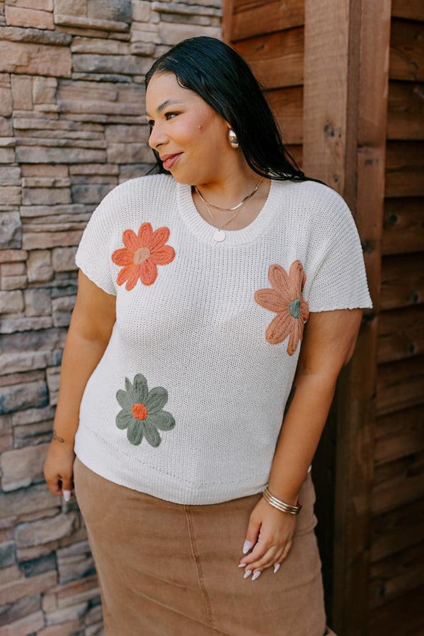Boho Blooms Knit Top in Cream Curves Product Image