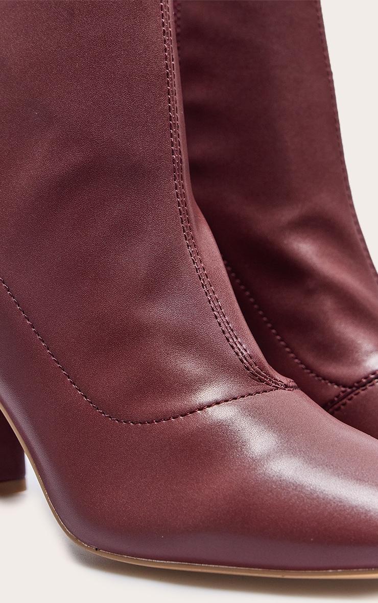 Burgundy Pu Round Toe Heeled Ankle Sock Boots Product Image