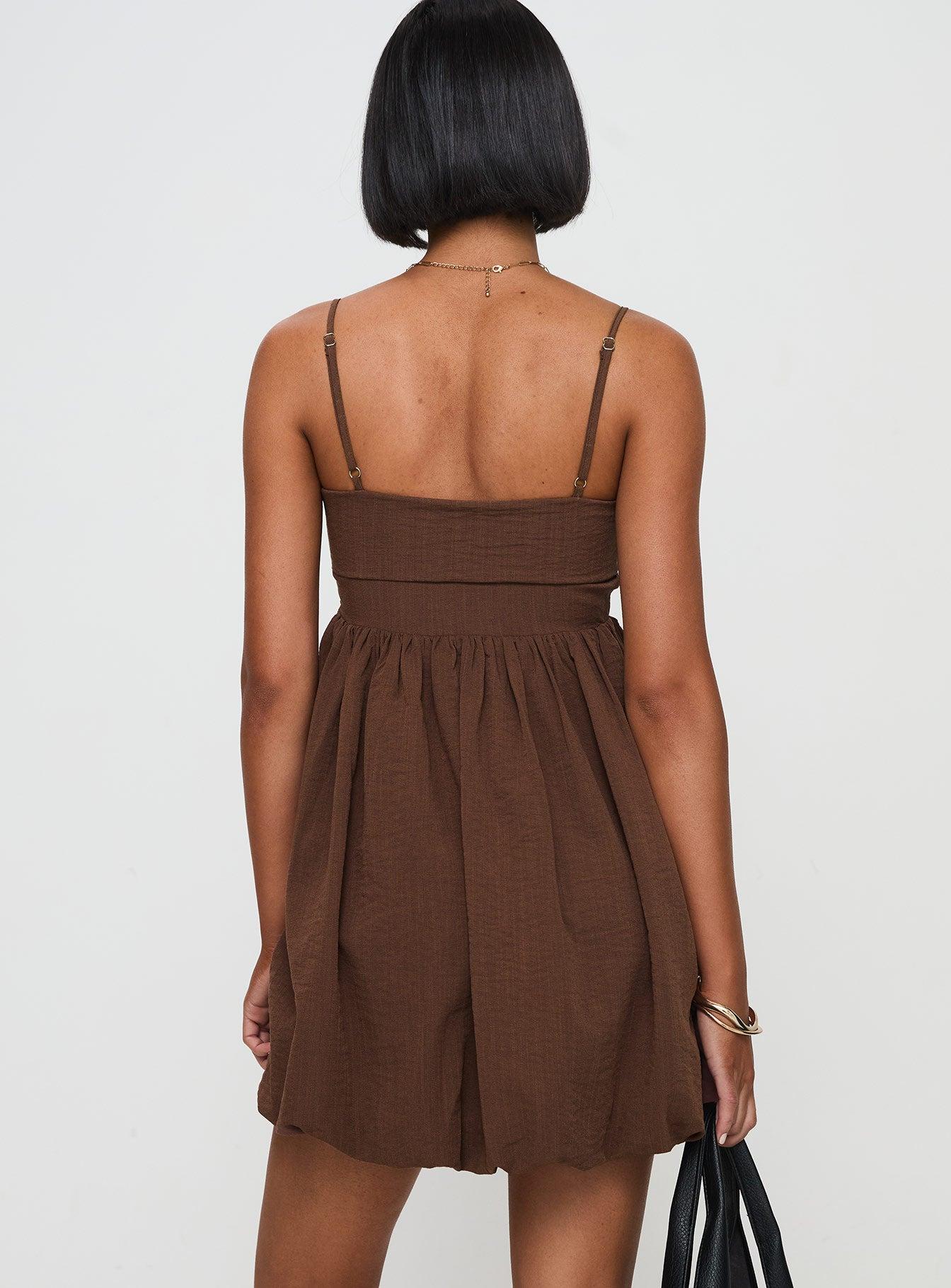 Layken Bubble Hem Mini Dress Chocolate Tall Product Image