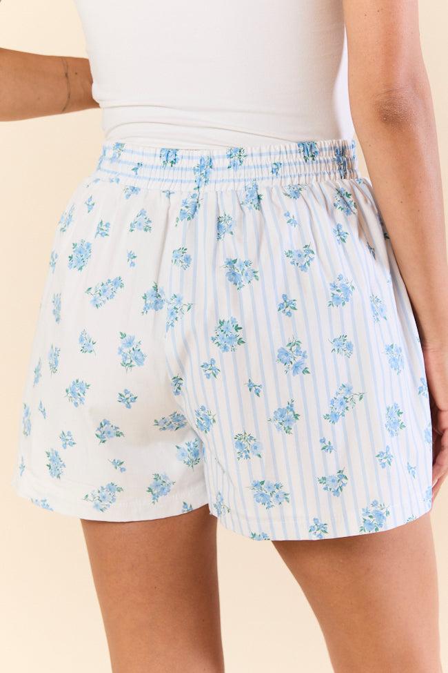 Blooming Lines Stripes & Floral Mixed Cotton Poplin Shorts Product Image