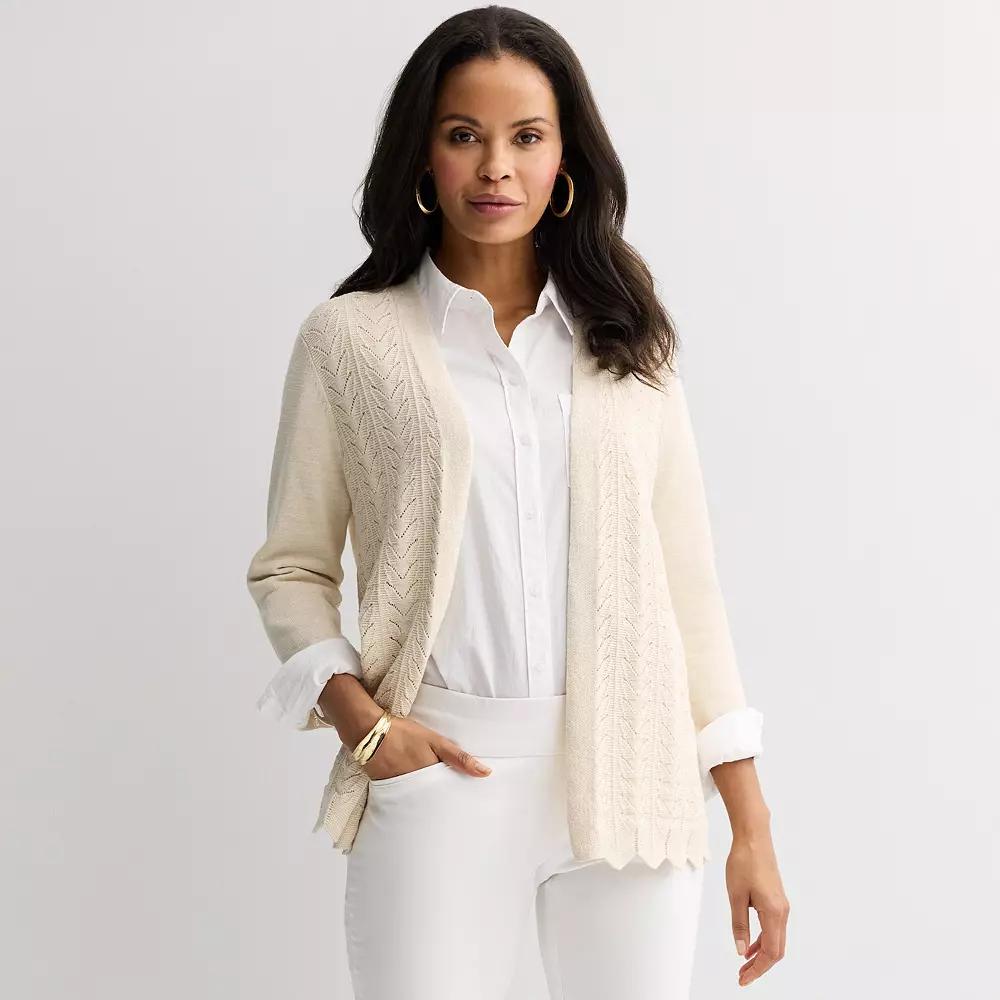 Petite Croft & Barrow® Chevron Open Front Cardigan, Women's,  Product Image