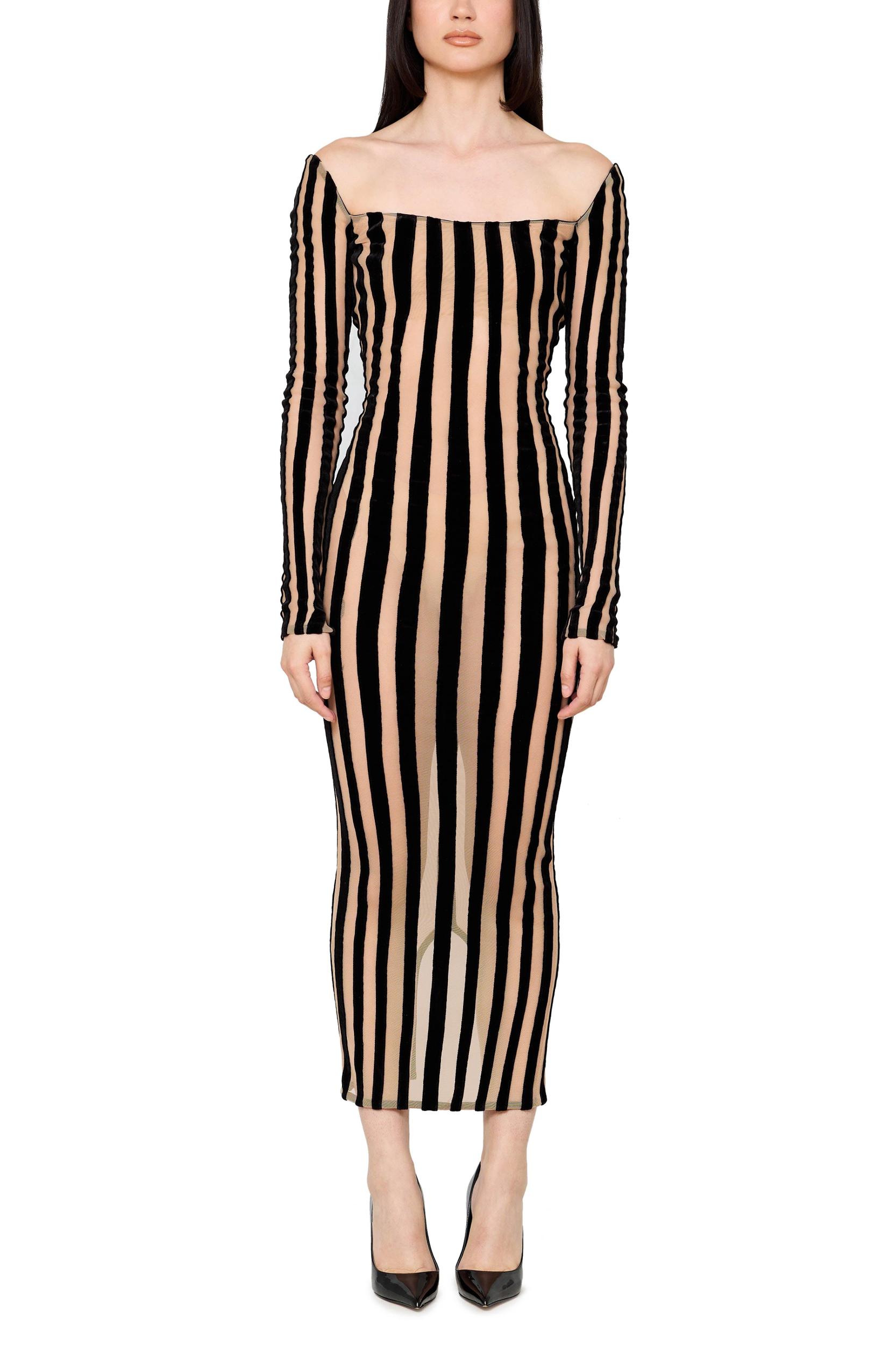 Striped Boat Neck Mid Length Gown Product Image