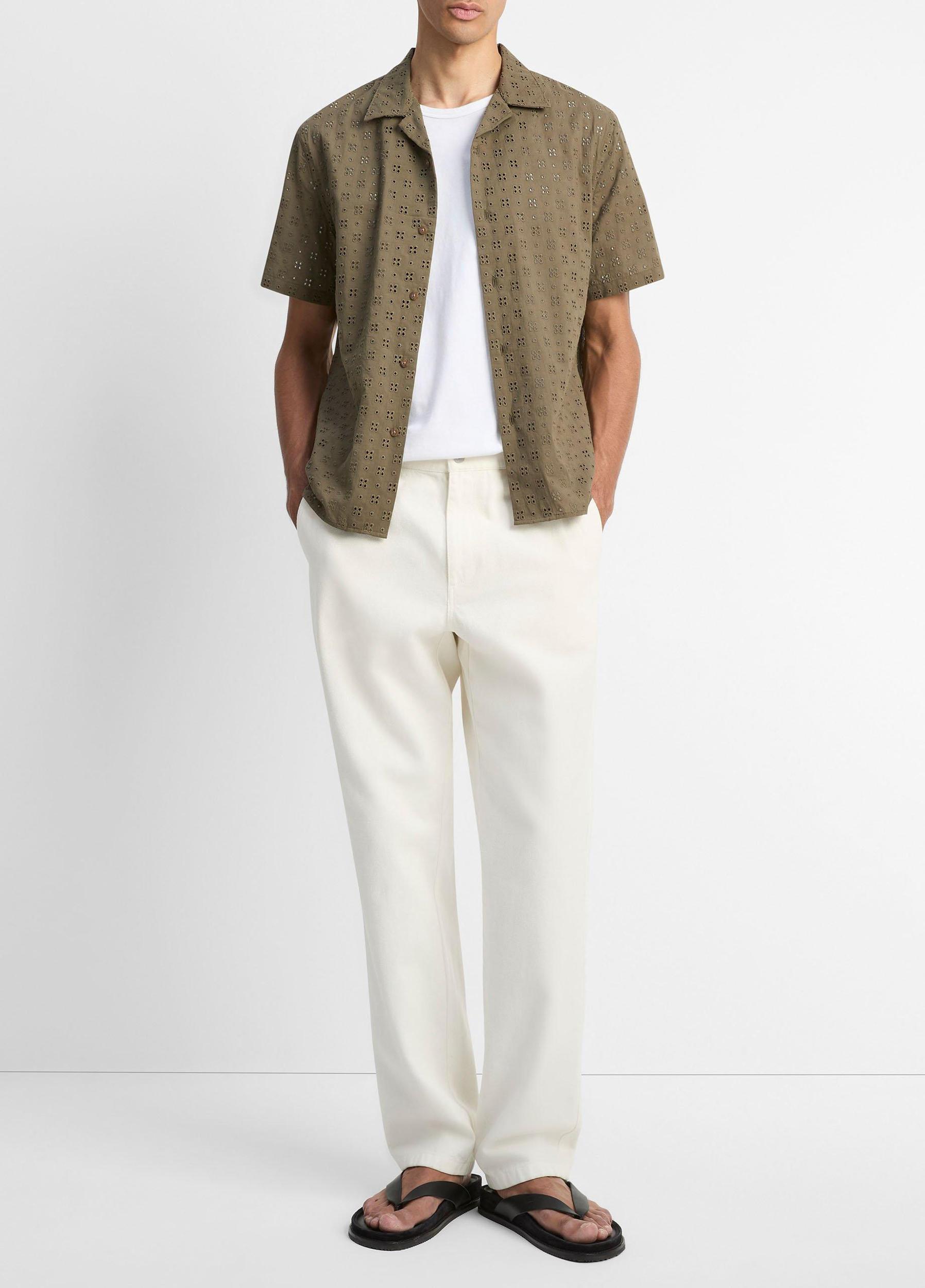 Cotton Eyelet Short-Sleeve Button-Front Shirt Product Image