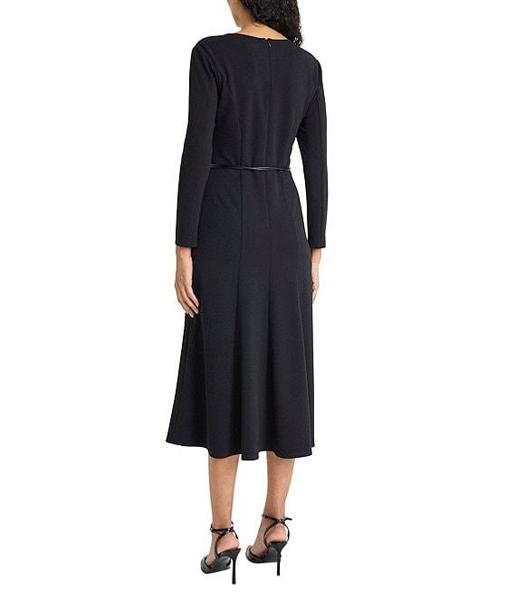 Maggy London Long Sleeve A-Line Belted Midi Dress Product Image