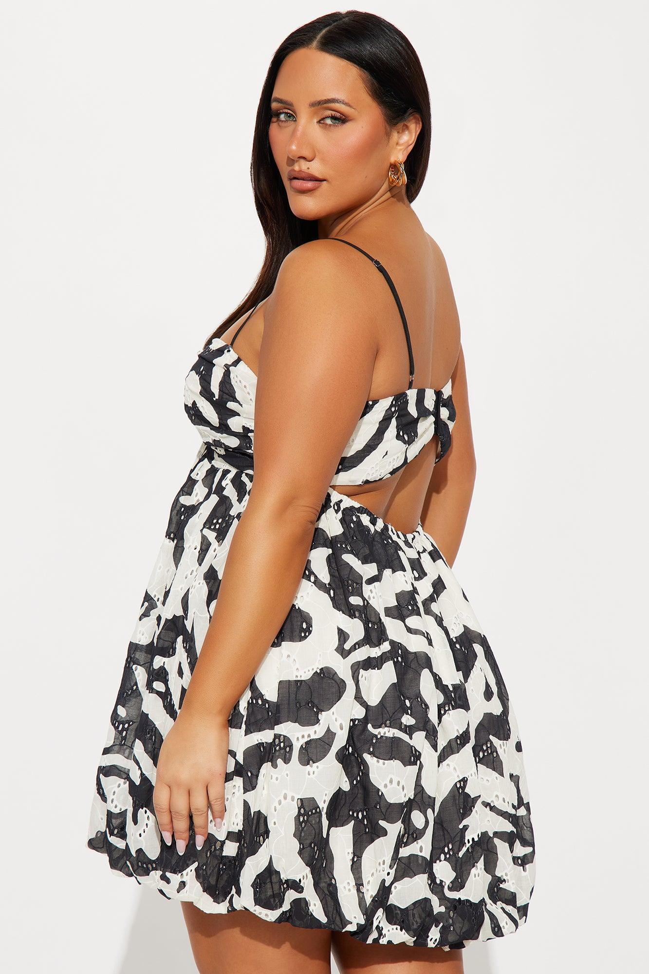 Bali Print Eyelet Bubble Mini Dress - Black/combo Product Image