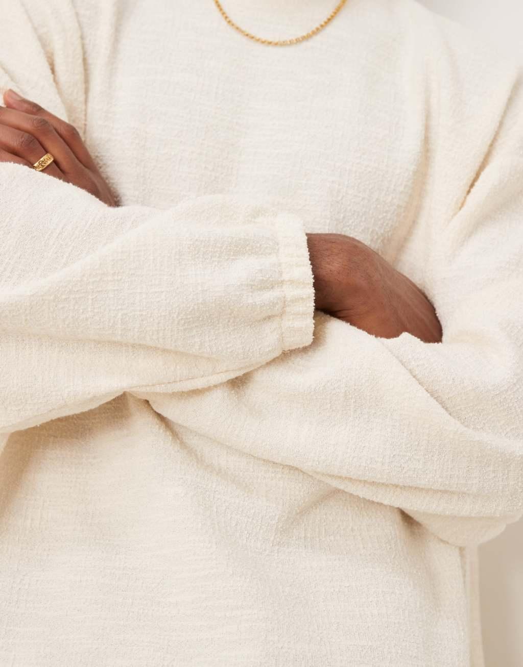 ASOS DESIGN extreme oversized long sleeve t-shirt in neppe texture in off white Product Image