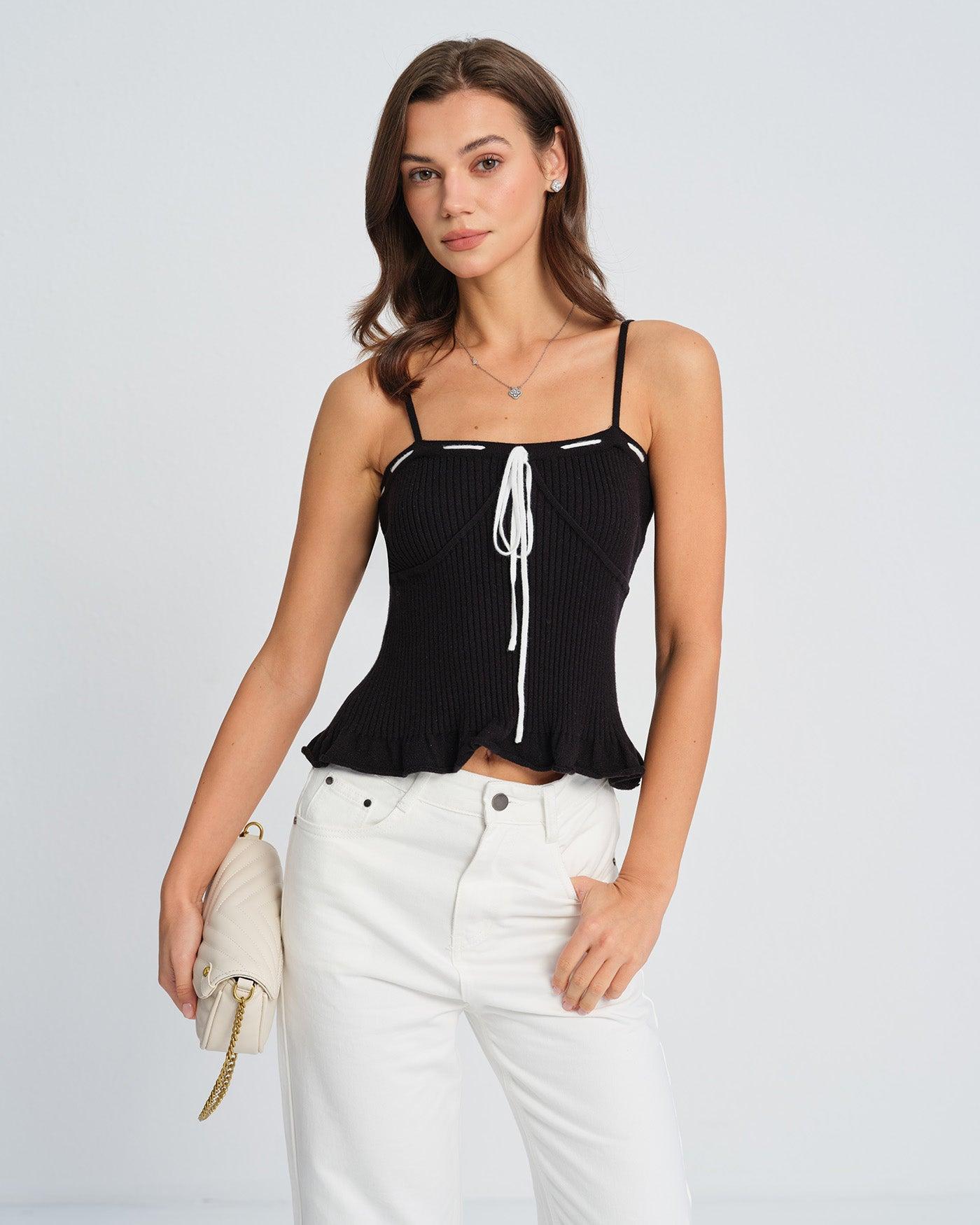 Black Contrasting Strapless Cami Top Product Image