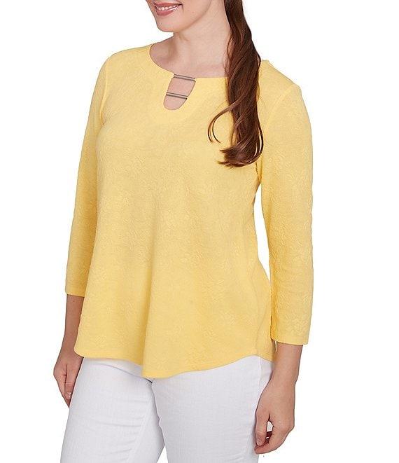 Ruby Rd. Solid Paisley Floral Textured Knit Double Bar Detail Top Product Image