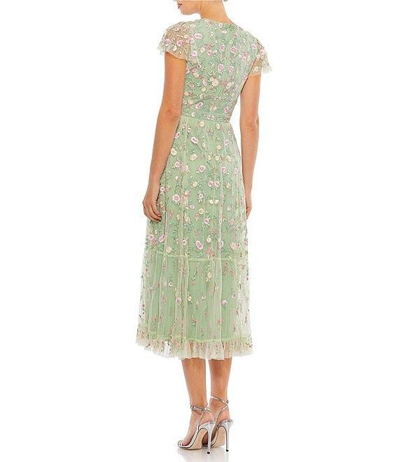 Mac Duggal Short Flutter Sleeve Plunge V-Neck Floral Print A-Line Dress Product Image