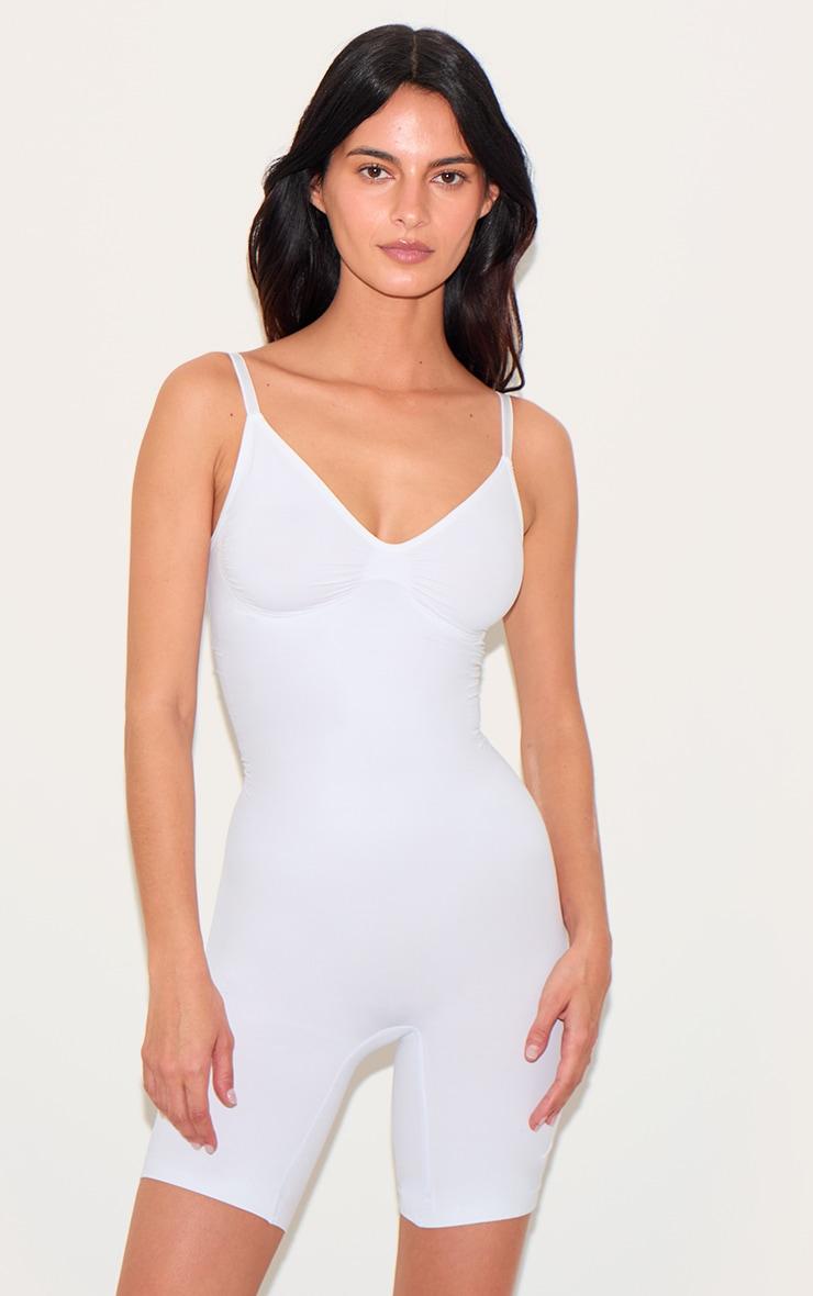 White Mid Thigh Shapewear Bodysuit Product Image