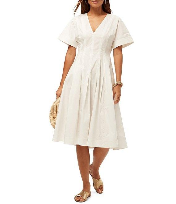 Trina Turk Ashe Poplin V-Neck Short Sleeve Fit-And-Flare Midi Dress Product Image