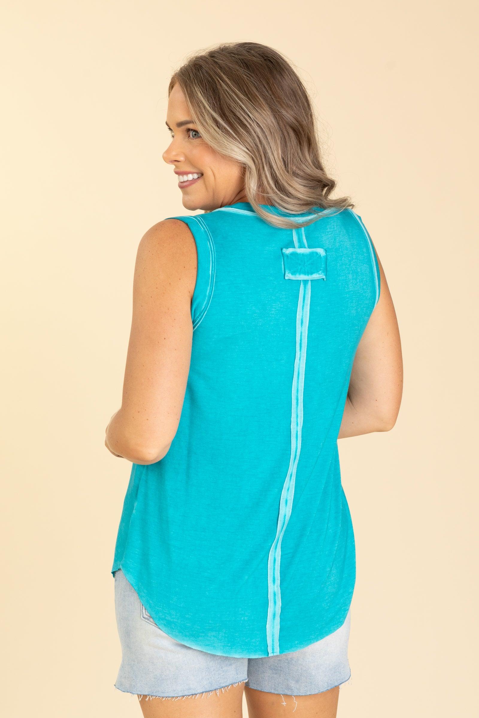 Washed V-Neck Raw Hem Knit Tanks Product Image