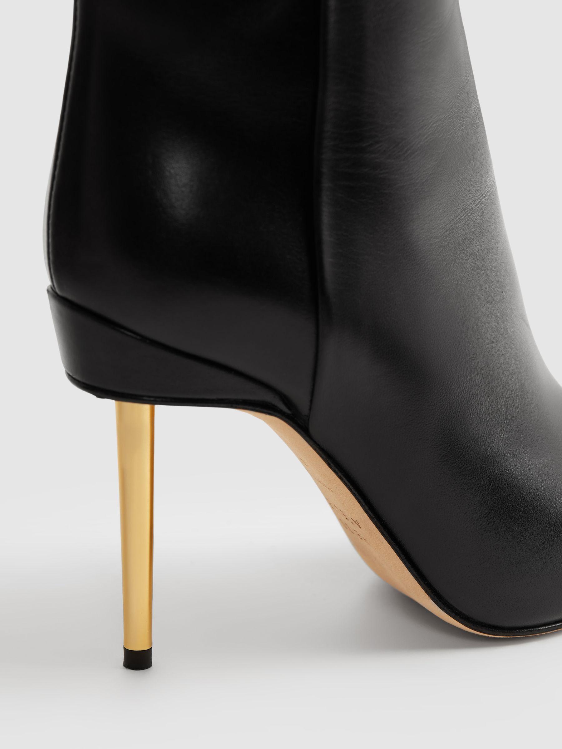 Italian Leather Heeled Knee-High Boots in Black Product Image