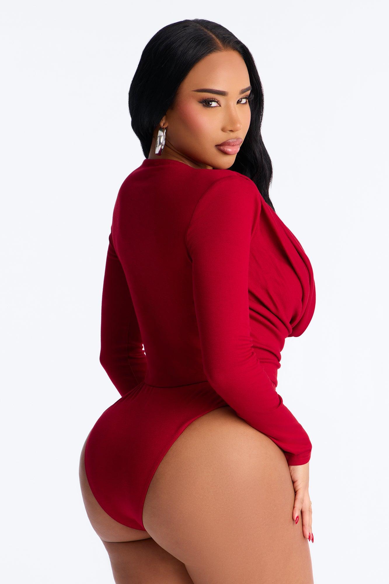 Adele Cowl Neck Long Sleeve Bodysuit - Red Female Product Image