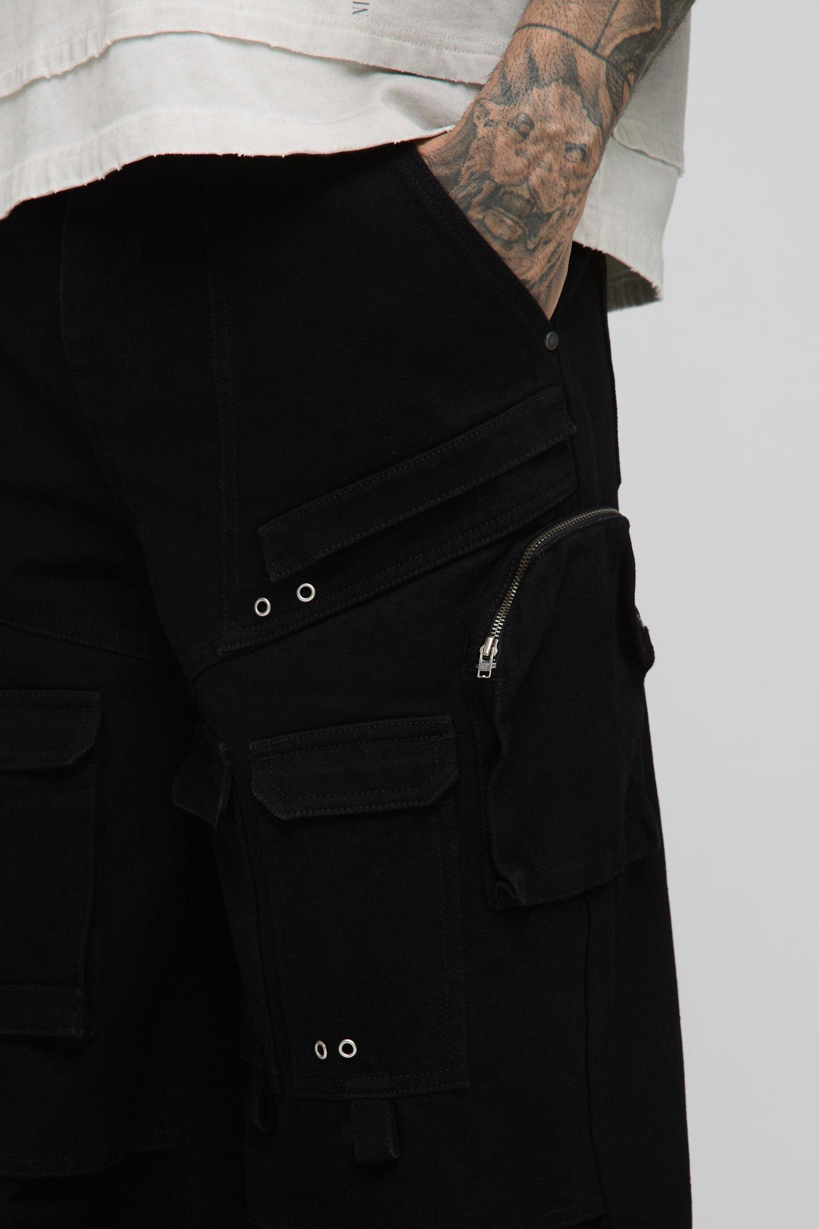 Tall Extreme Cargo Eyelet Detail Baggy Jeans | boohooMAN USA Product Image