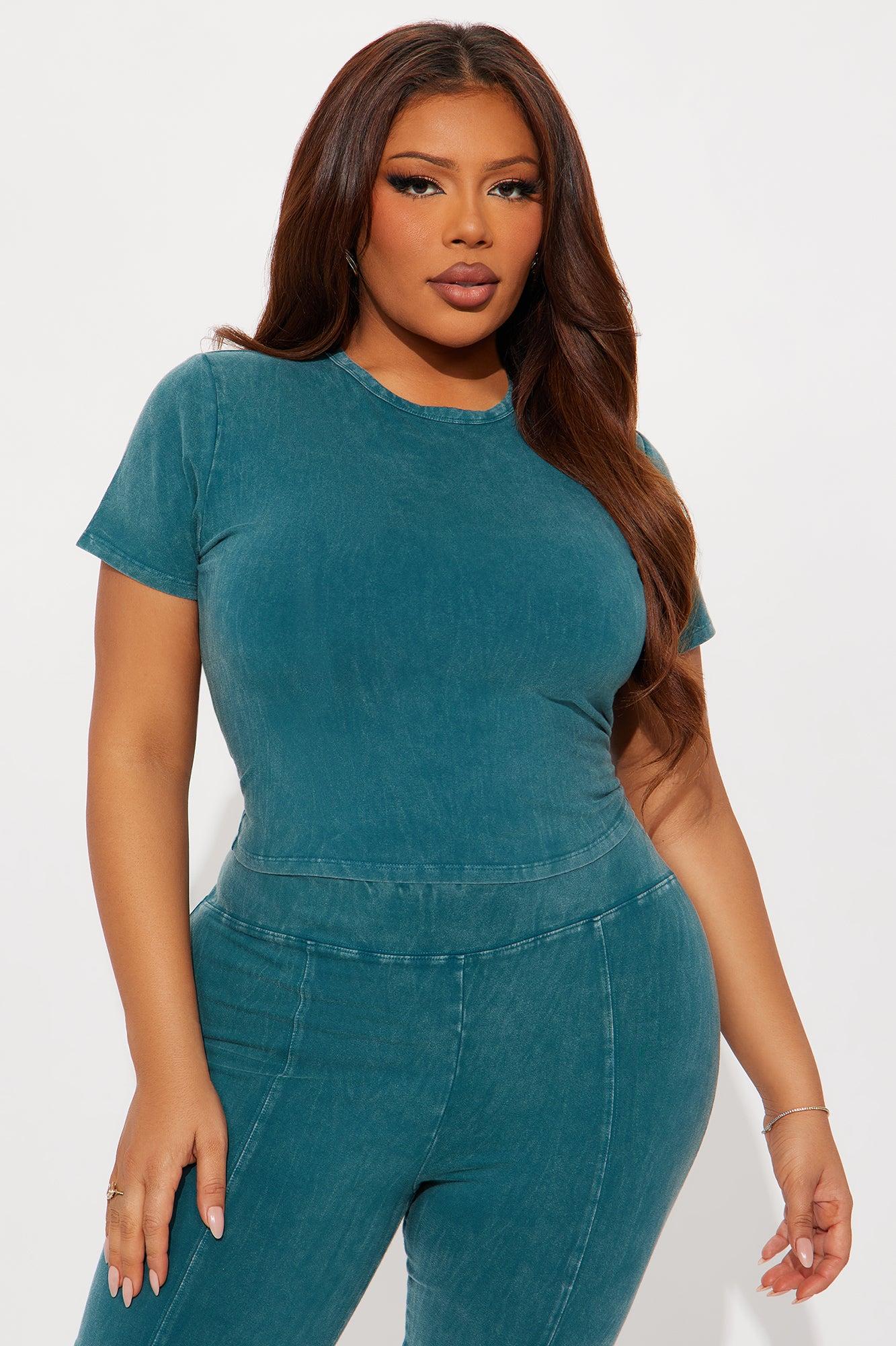 Hear Me Out Mineral Wash Pant Set - Teal Female Product Image