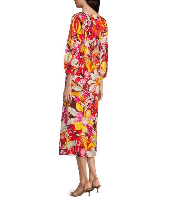 FRANCES VALENTINE Minnow Sun Flower Boat Neck 3/4 Sleeve Midi Dress Product Image