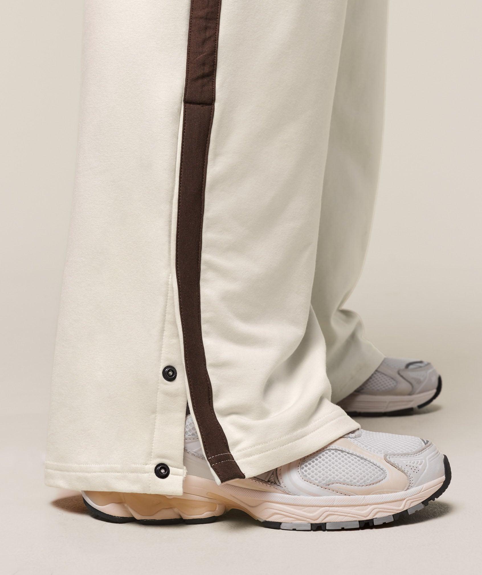 Gymshark Retro Stripe Snap Pant - Oat White/Archive Brown Female Product Image
