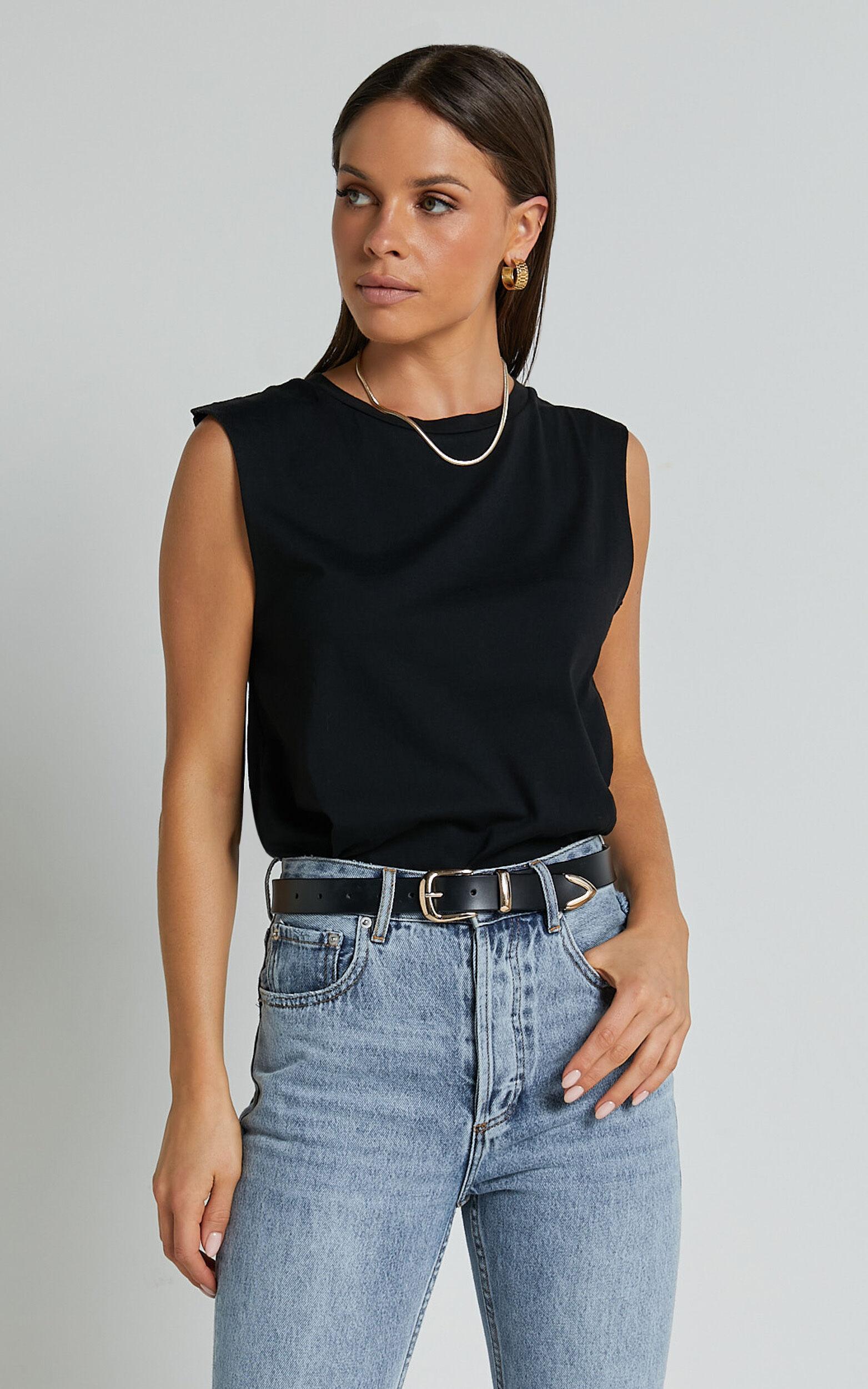Gia Tee - High Neck Tshirt in Washed Black Product Image