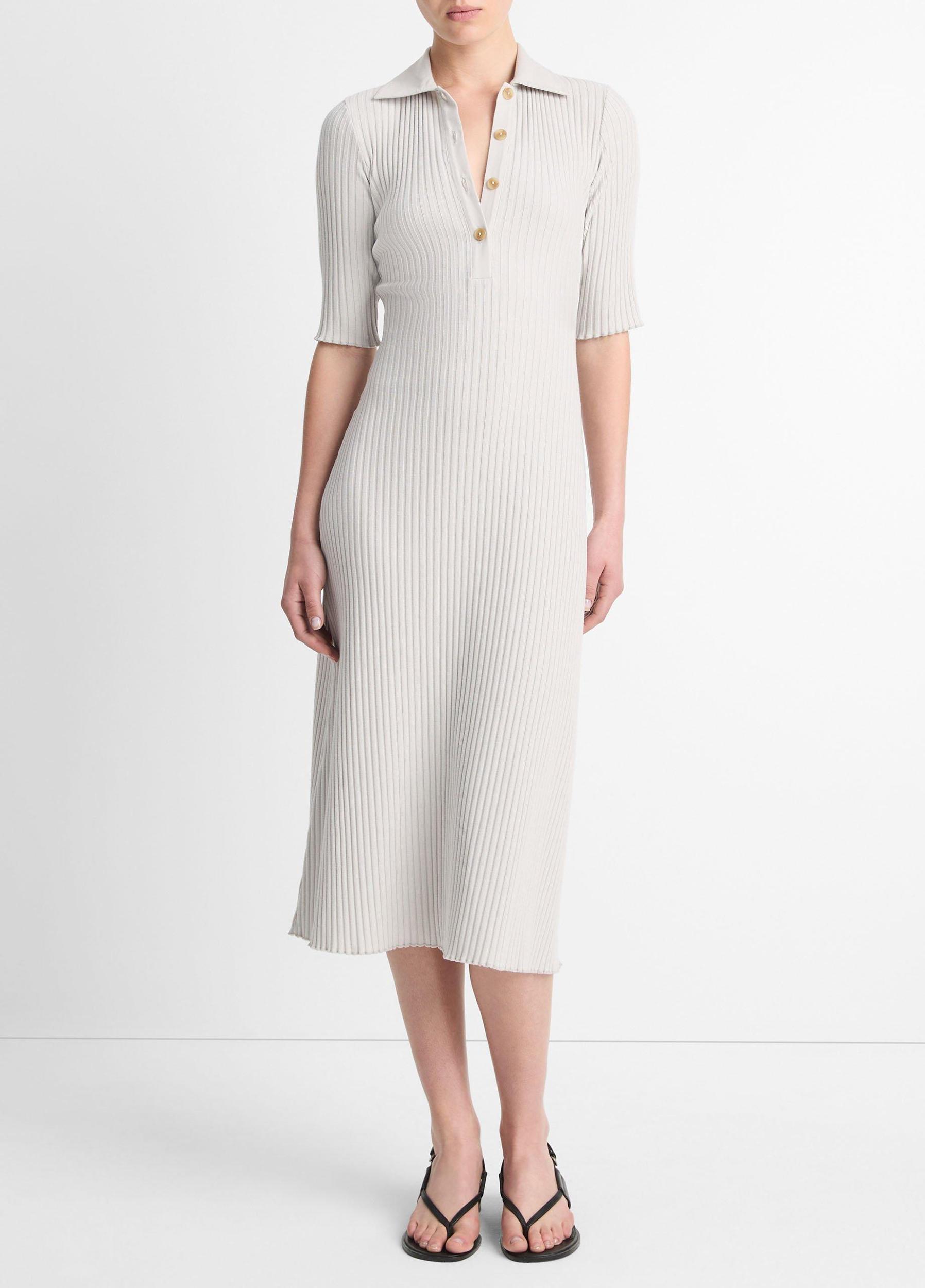 Ribbed Cotton-Blend Polo Dress Product Image