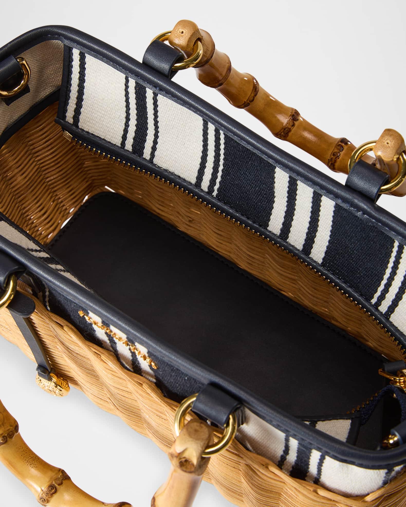 Woven Wicker Crossbody Bag with Striped Canvas Product Image