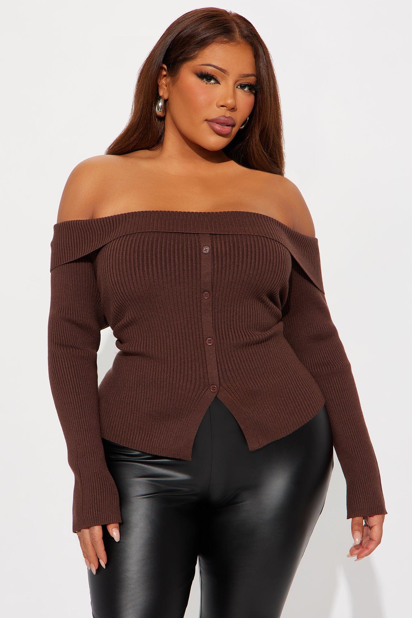 Make Time For Me Foldover Sweater - Brown Female Product Image