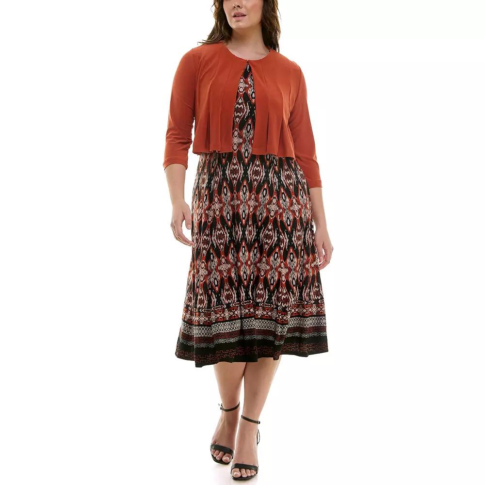 Women's Danny & Nicole 2-pc. Cardigan & Patterned Dress Set, Size: 10, Henna Black Product Image
