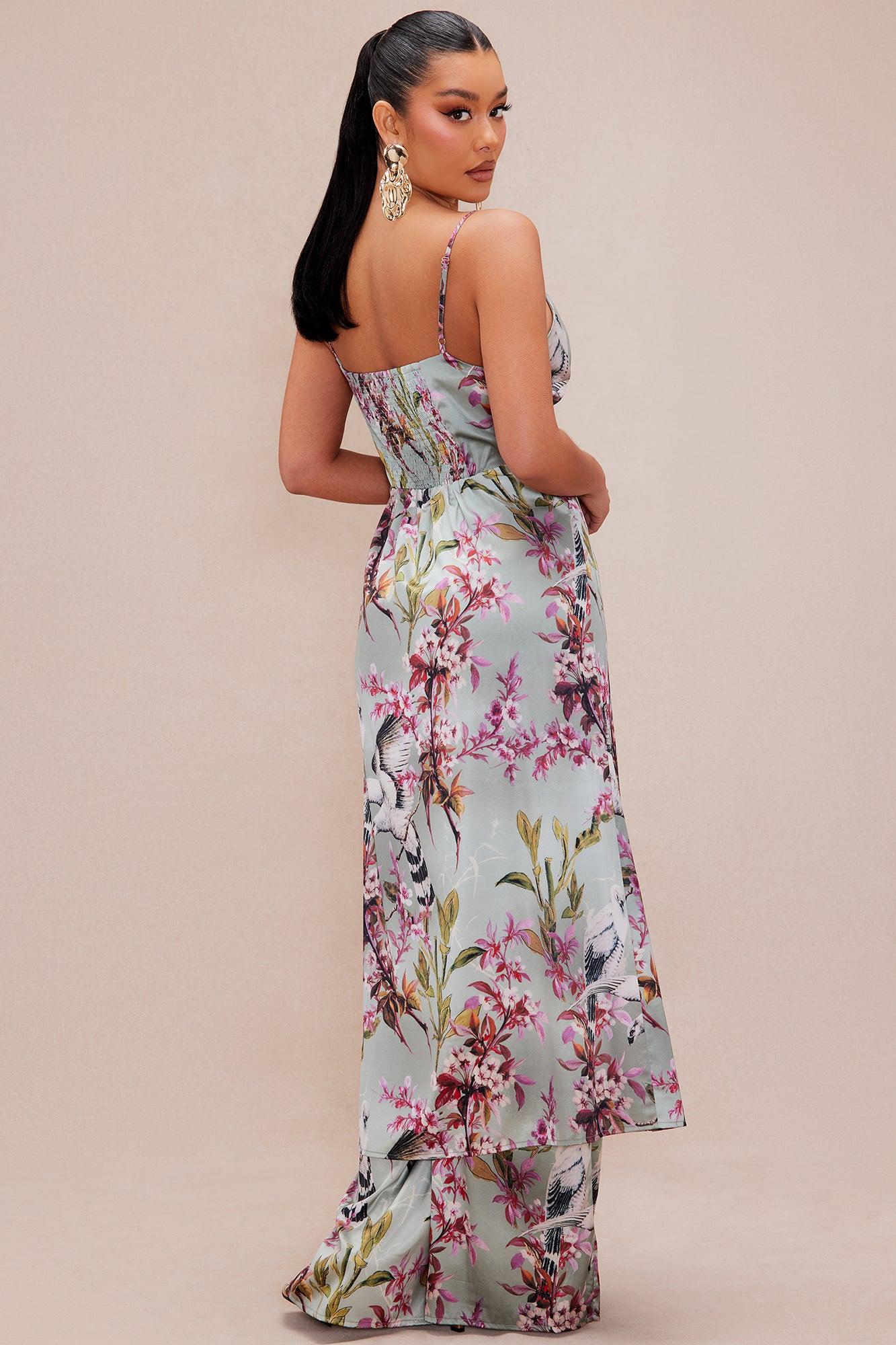 Guiselle Flyaway Satin Pant Set - Sage/combo Product Image