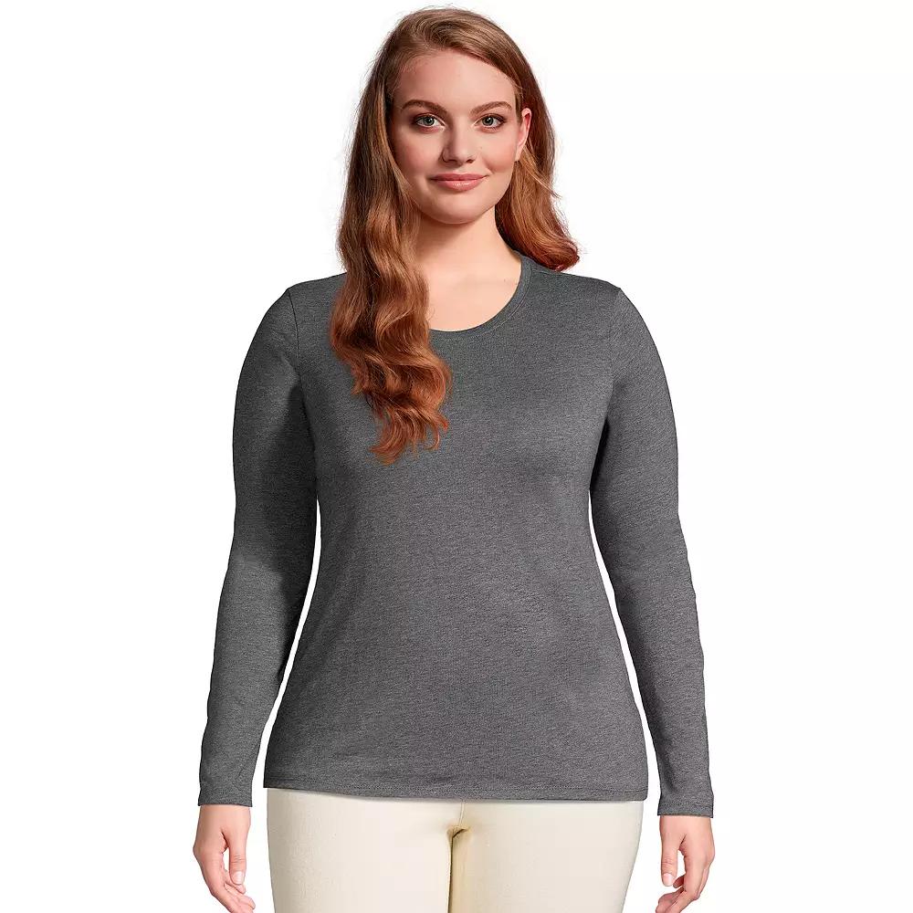 Plus Size Lands' End Long Sleeve Relaxed Supima Cotton Crewneck Tee, Women's, Size: 1XL, Grey Heather Product Image