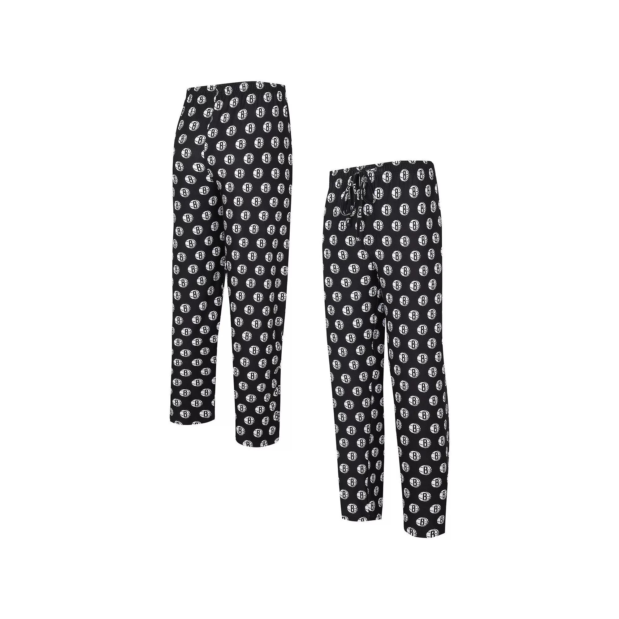 Men's Concepts Sport Black Brooklyn Nets Allover Logo Print Gauge Sleep Pants, Size: Medium Product Image