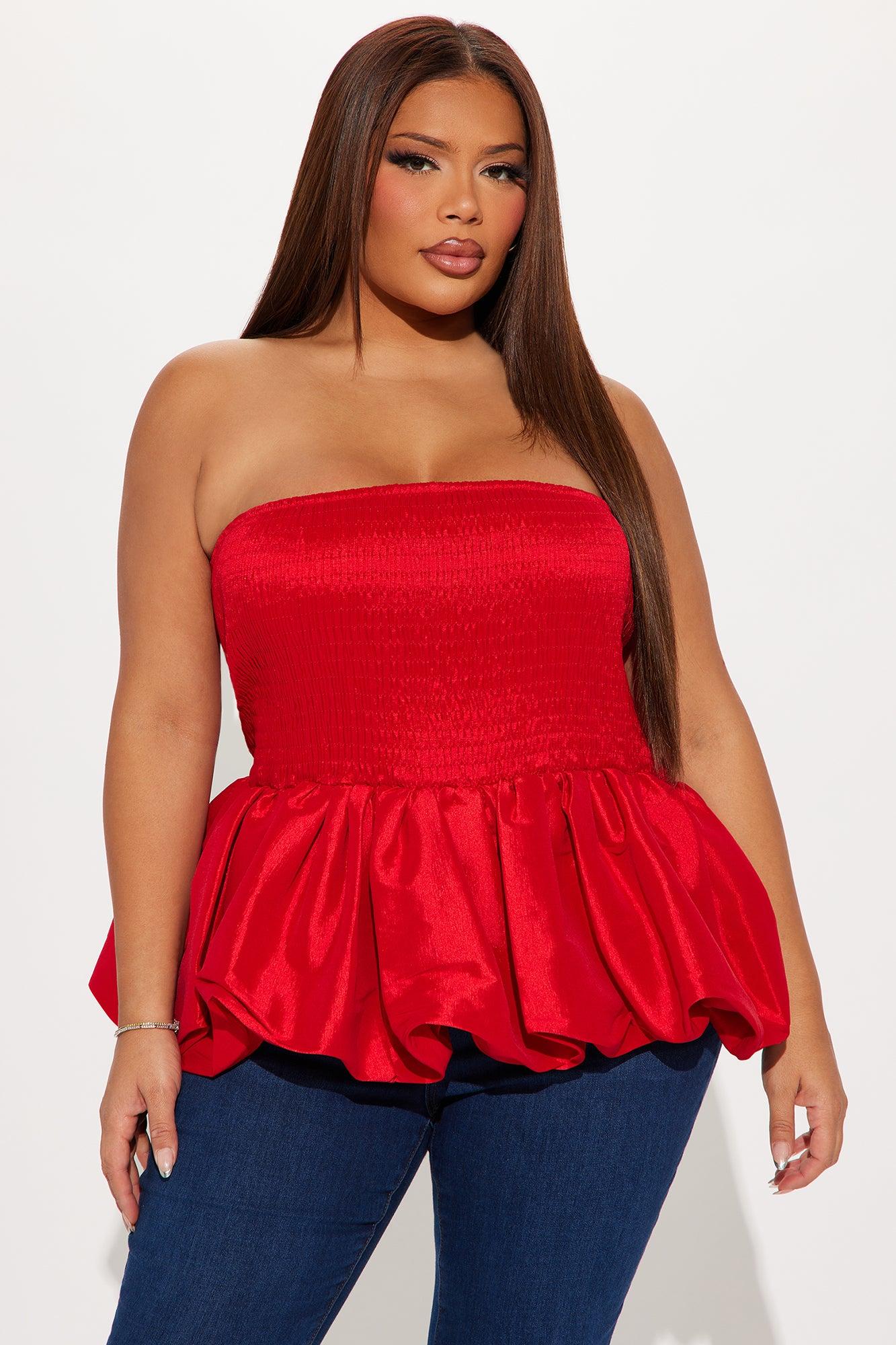 Lily Smocked Bubble Hem Top - Red Product Image