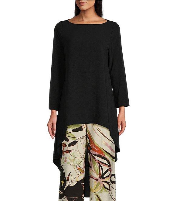 IC Collection Crinkled Woven Boat Neck Long Sleeve Coordinating High-Low Hem Tunic Product Image