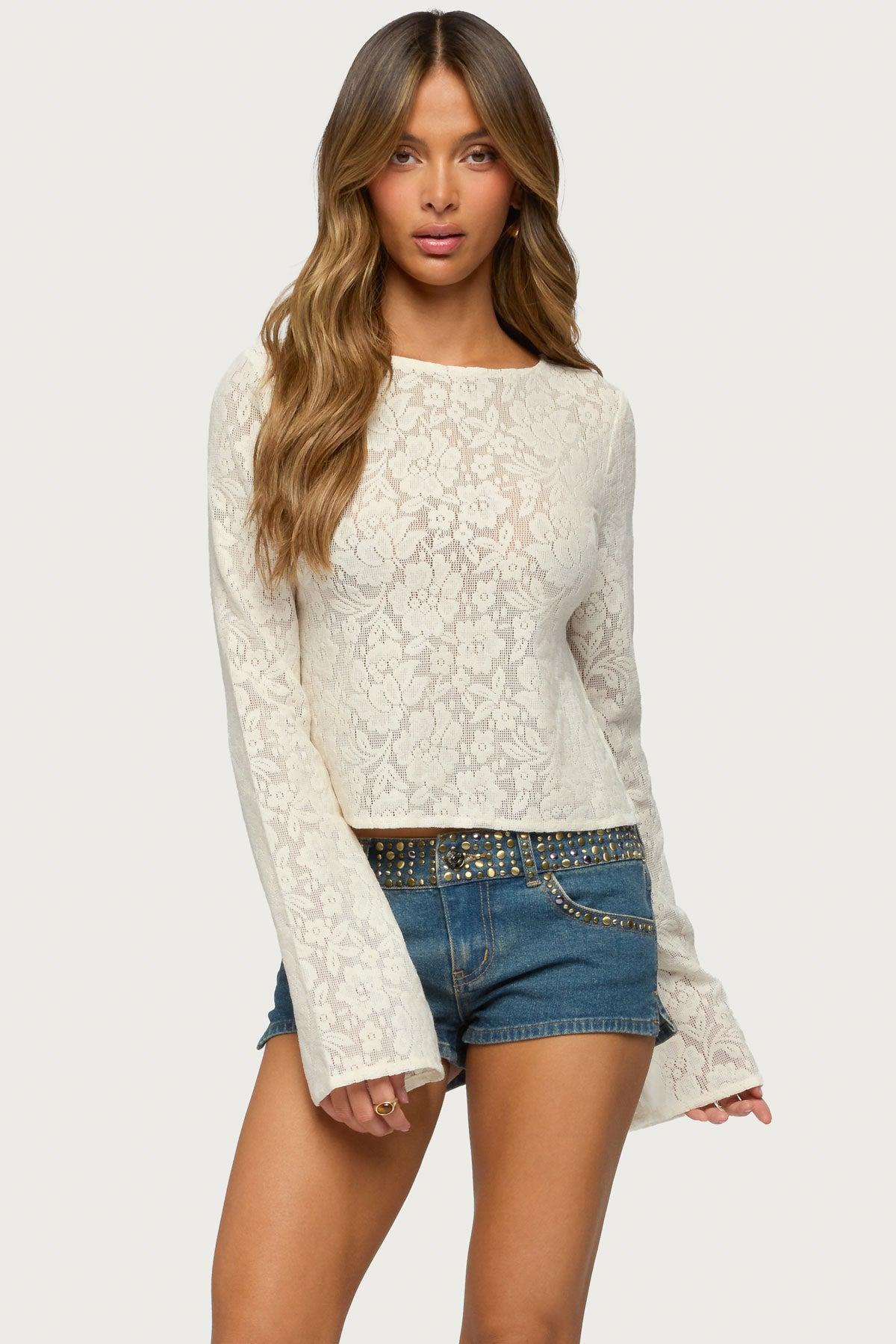 Flaura Backless Sheer Lace Top Product Image
