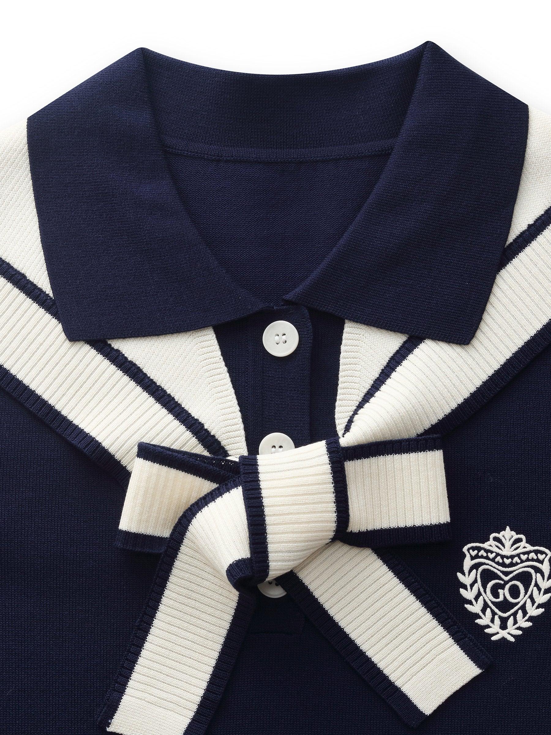 Tencel Blend Women Knit Mini Dress With Detachable Sailor Collar Product Image