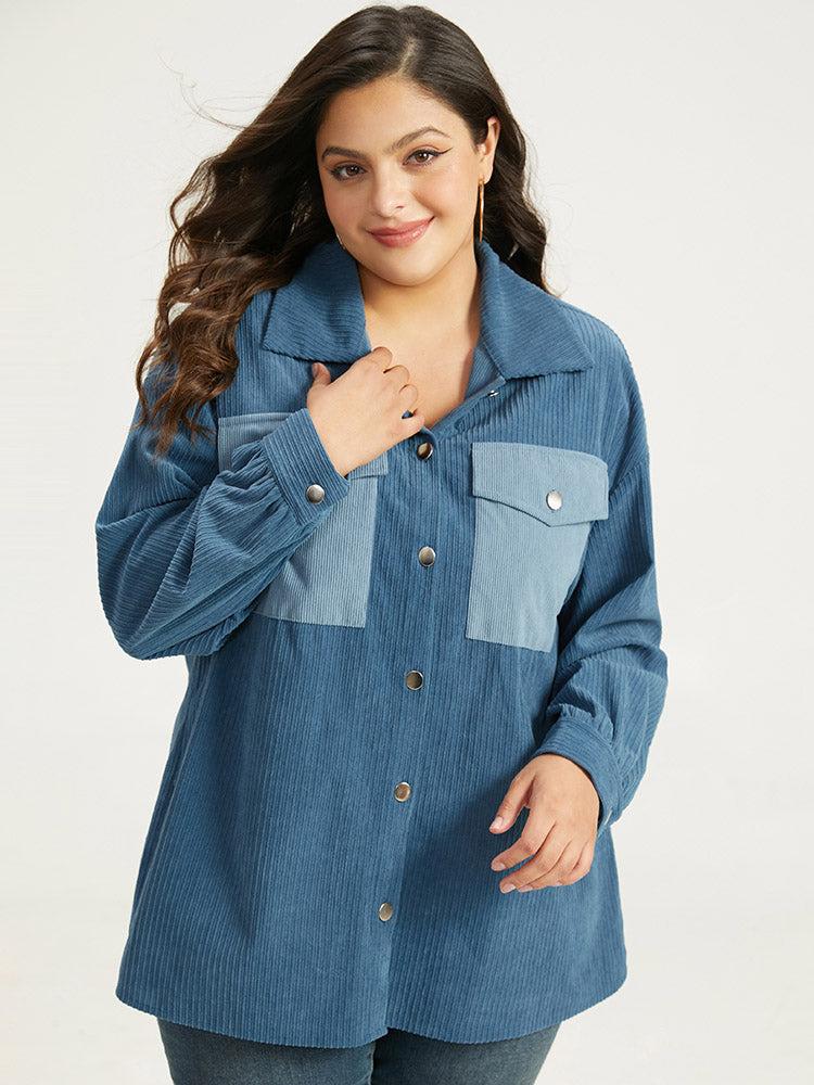 Two Tone Flap Pocket Button Up Corduroy Coat Female Product Image