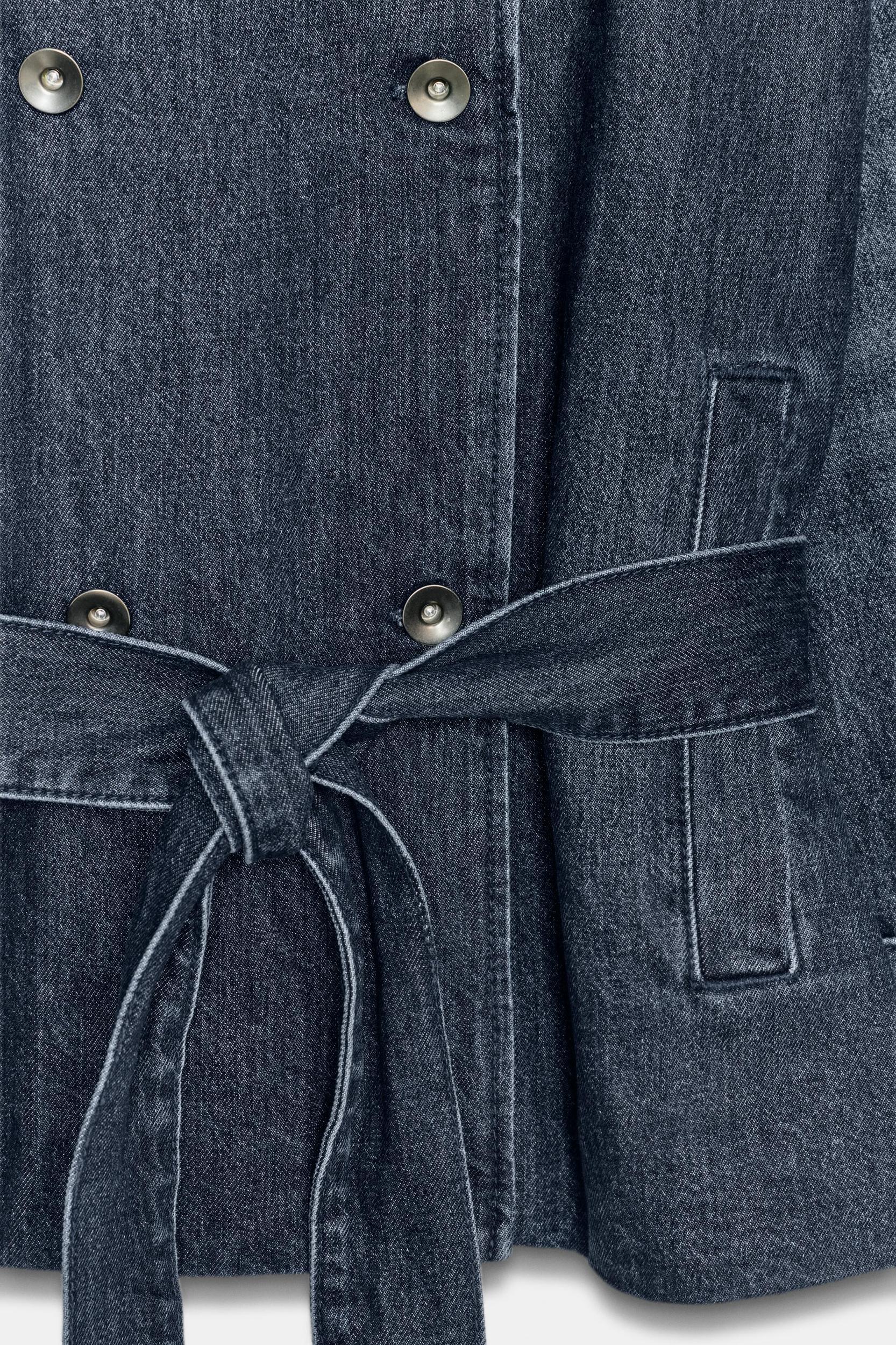 TRF BELTED DENIM MIDI JACKET Product Image