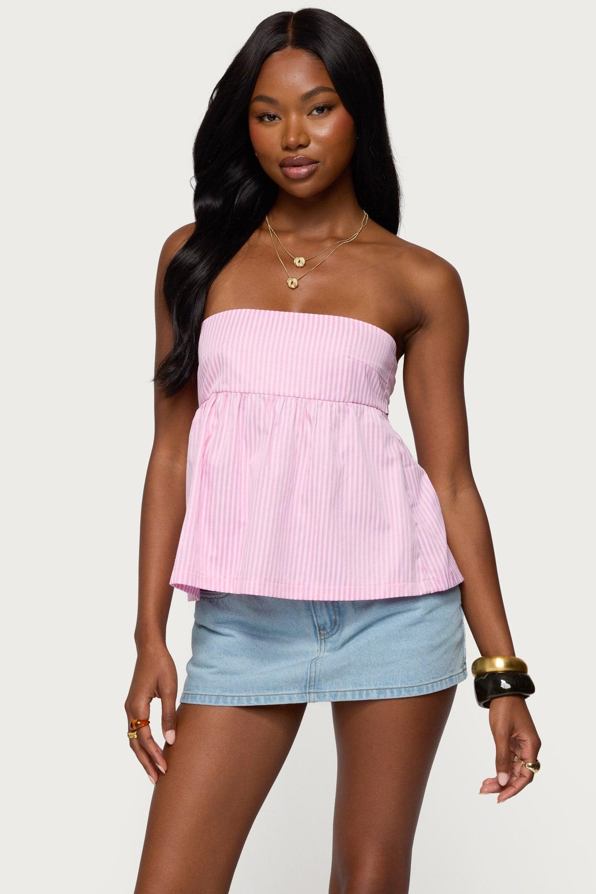 Maddie Strapless Striped Babydoll Top Product Image
