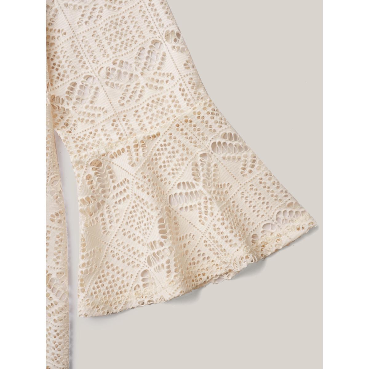 Plus Size Textured Cut-Out Ruffled Kimono Women Beige Resort See through Loose Vacation Kimonos BloomChic 14-16/1X Product Image