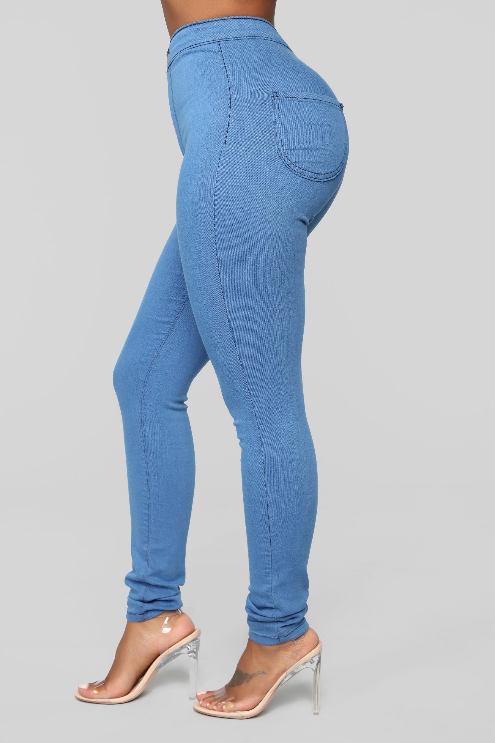 Super High Waist Denim Skinnies - Medium Blue Product Image