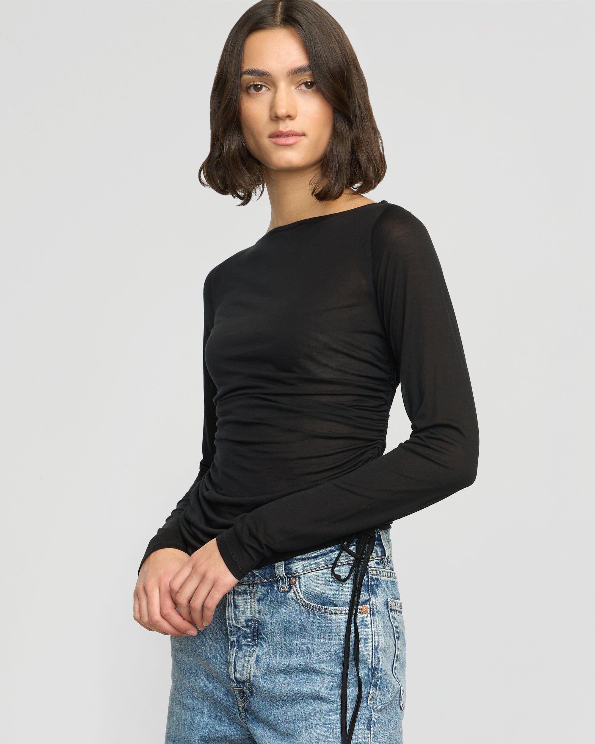 Joan Tencel Ruched-Side Semi-Sheer Tee Product Image