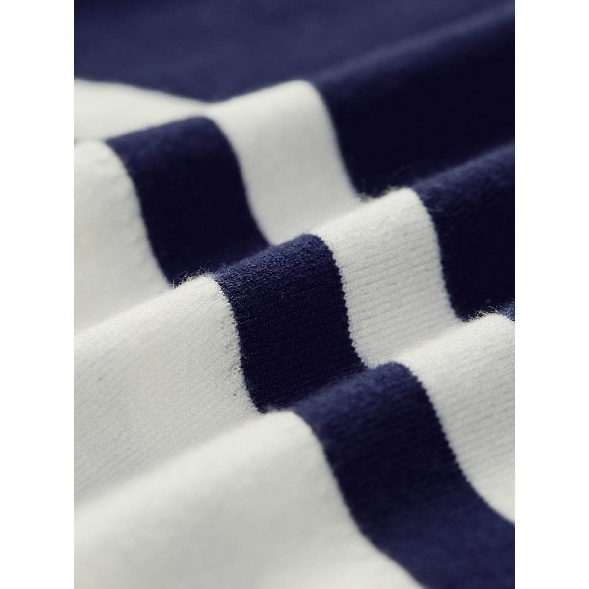 Plus Size Striped Two Tone V Neck Drop Shoulder Pullover Indigo Women Casual Loose Long Sleeve V-neck Dailywear Pullovers BloomChic 22-24/3X Product Image